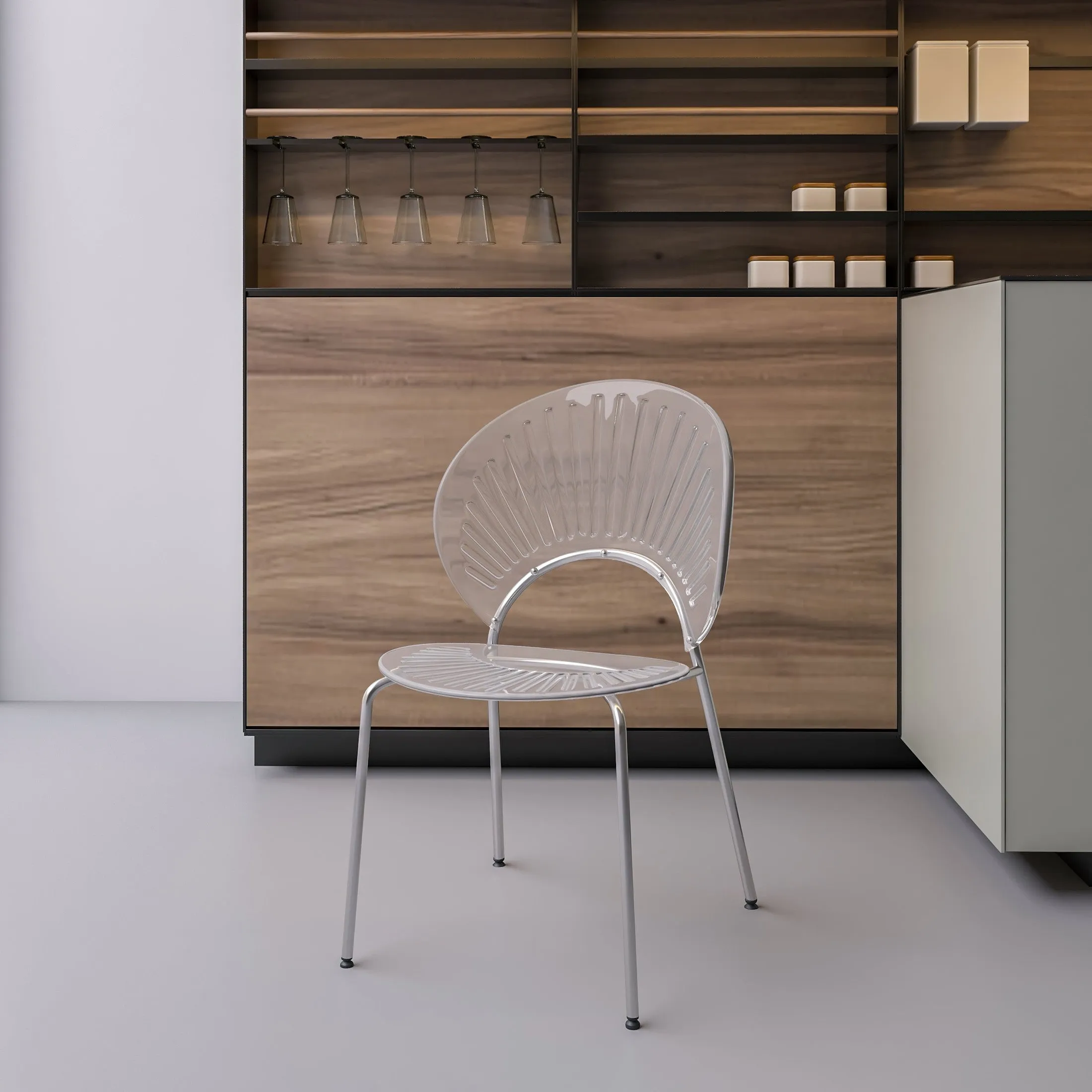 Opulent Modern Plastic Dining Chair in Chrome Metal Legs Set of 2