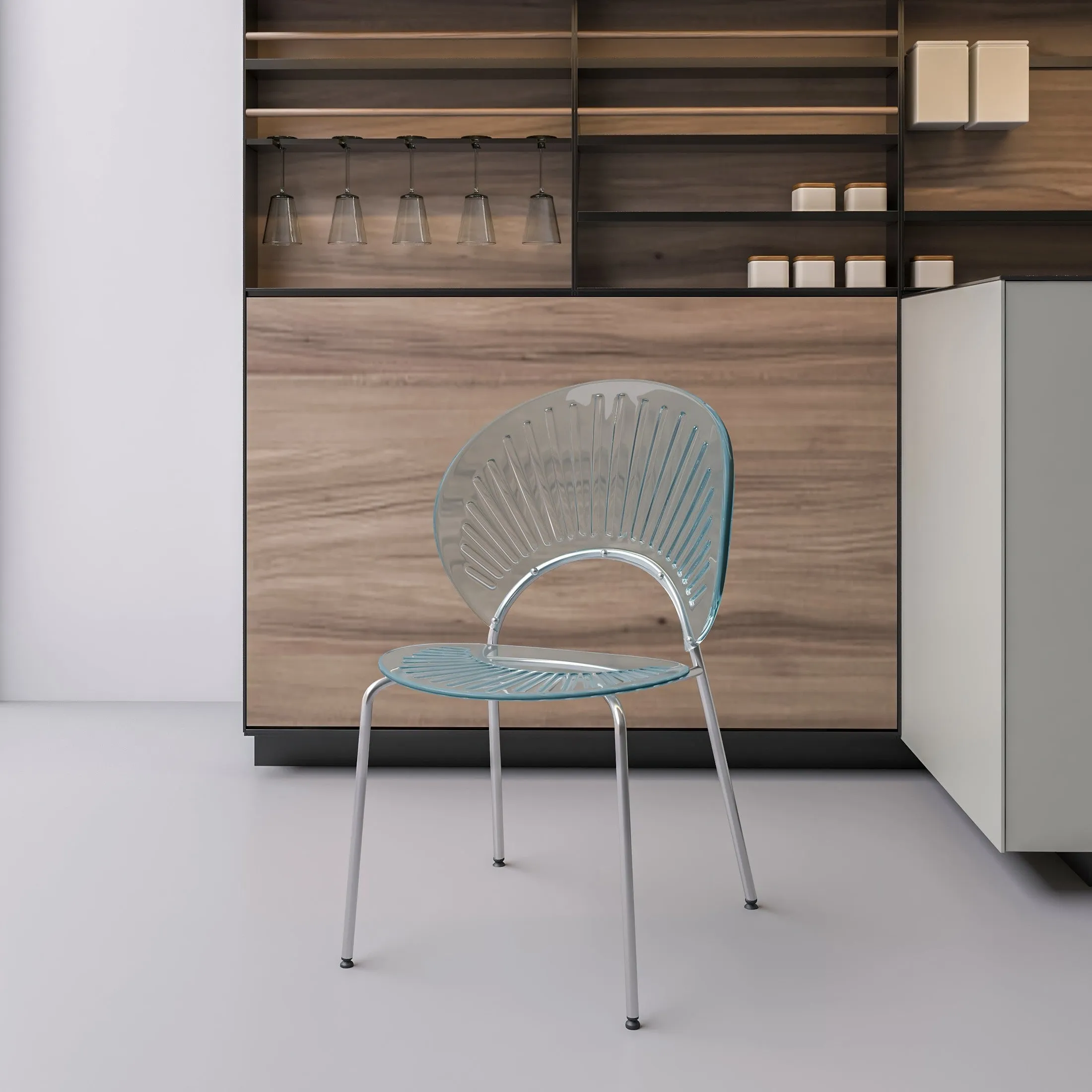 Opulent Modern Plastic Dining Chair in Chrome Metal Legs Set of 2