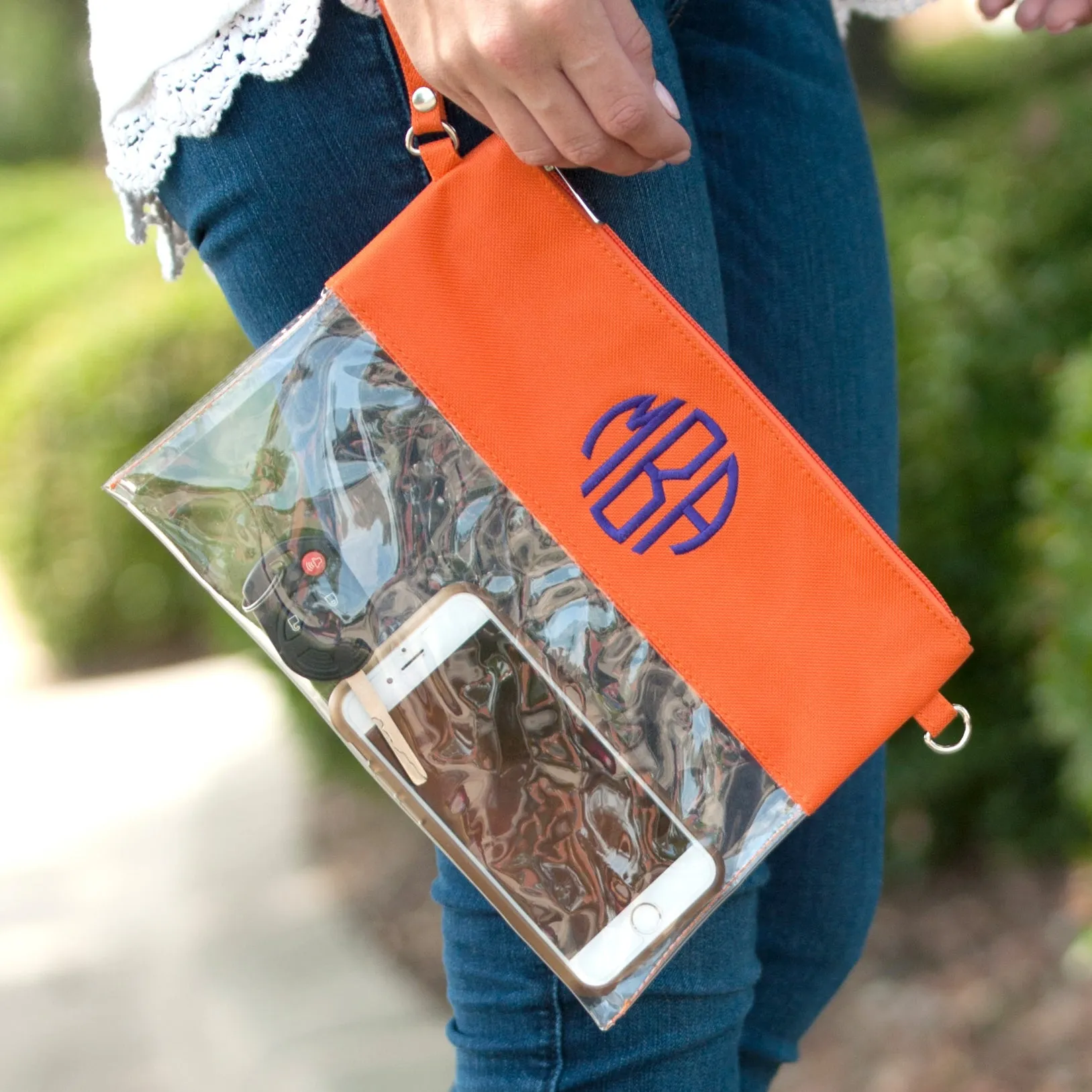Personalized Clear Stadium Approved Crossbody Purse, Clutch, Wristlet, Concert In Orange