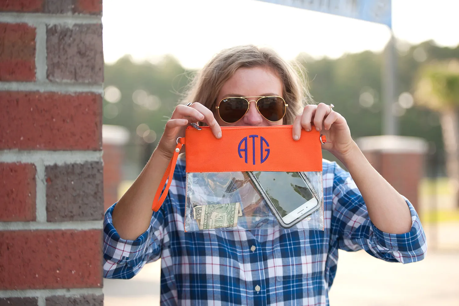 Personalized Clear Stadium Approved Crossbody Purse, Clutch, Wristlet, Concert In Orange