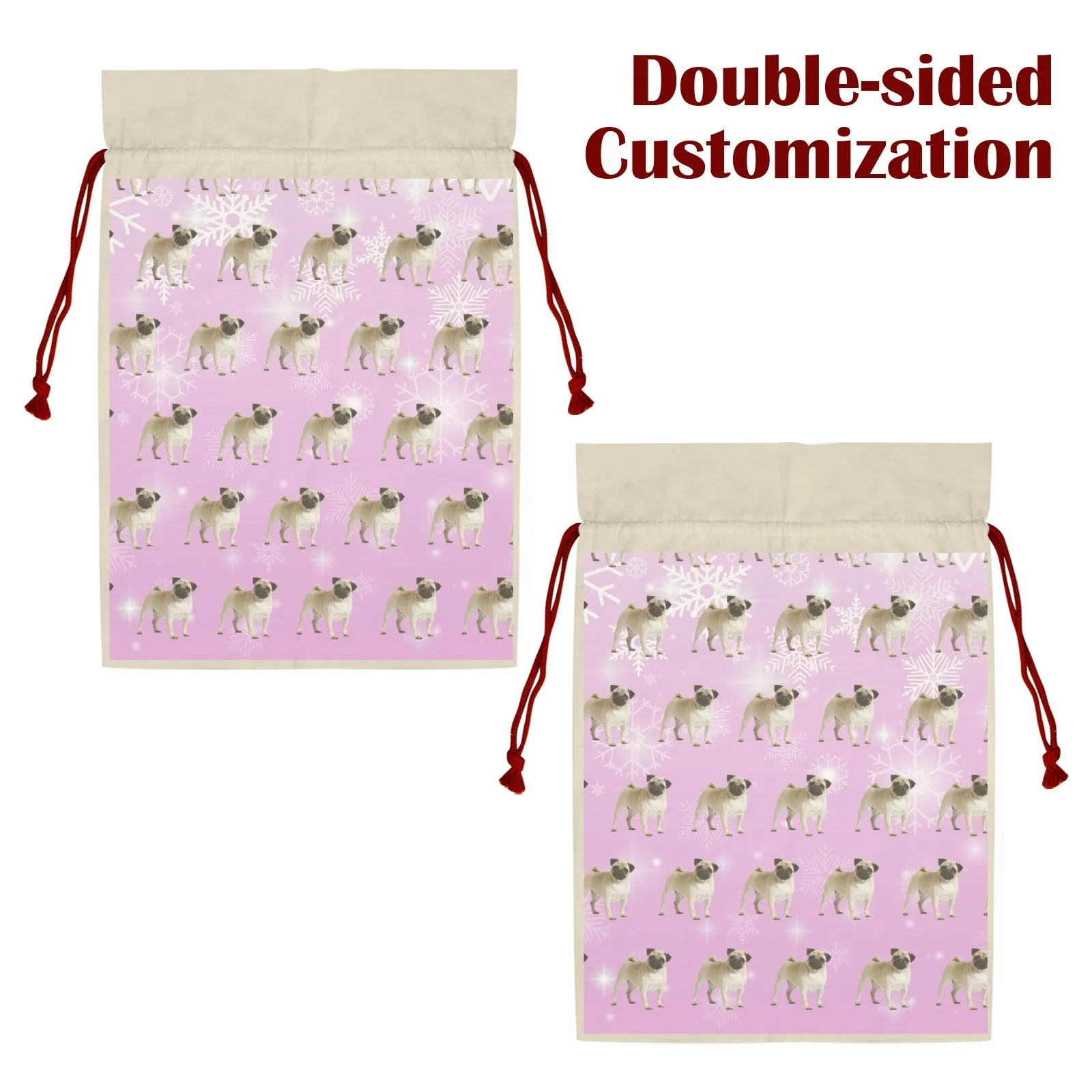 Pug Holiday Drawstring Bag