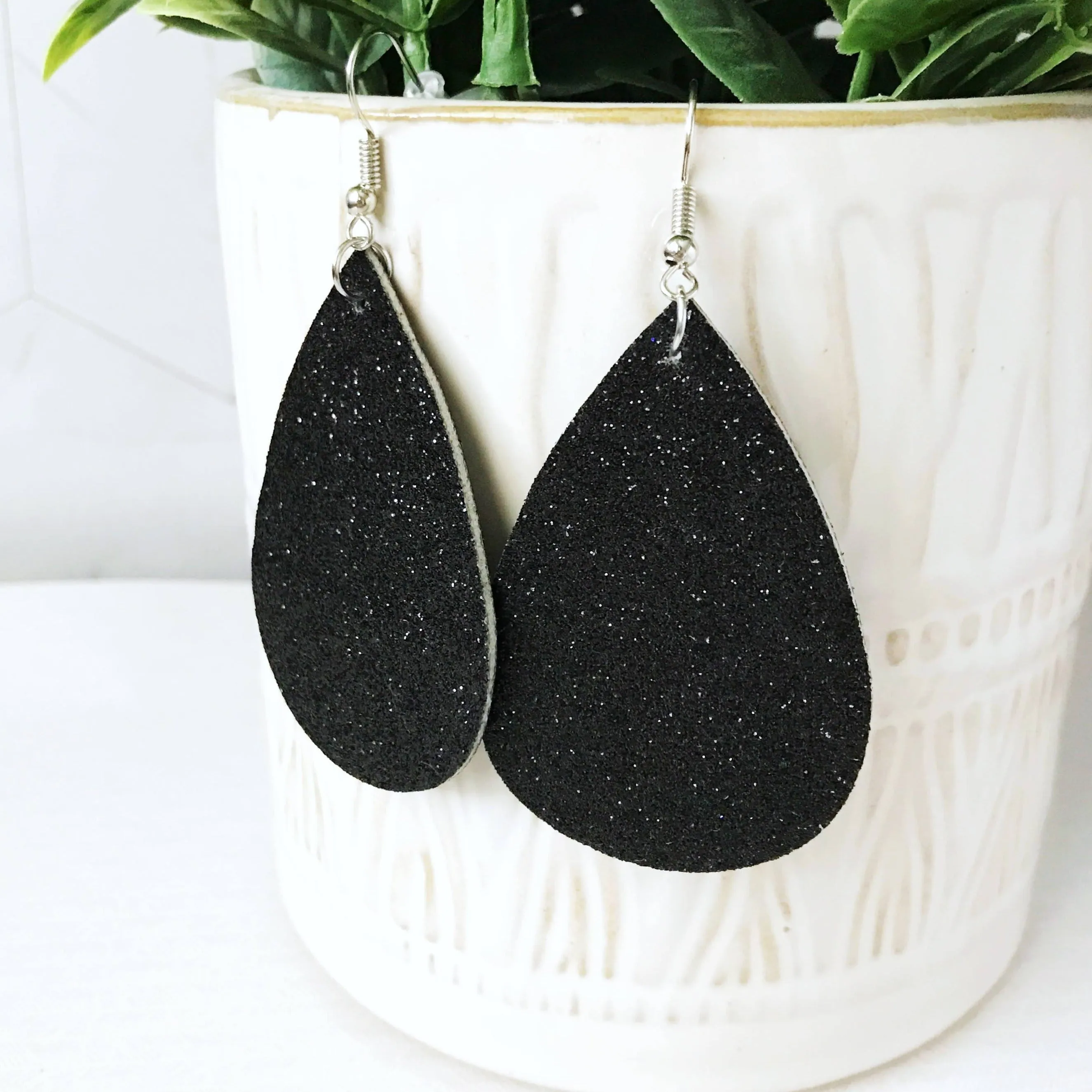 Raven- Black Glitter Earrings
