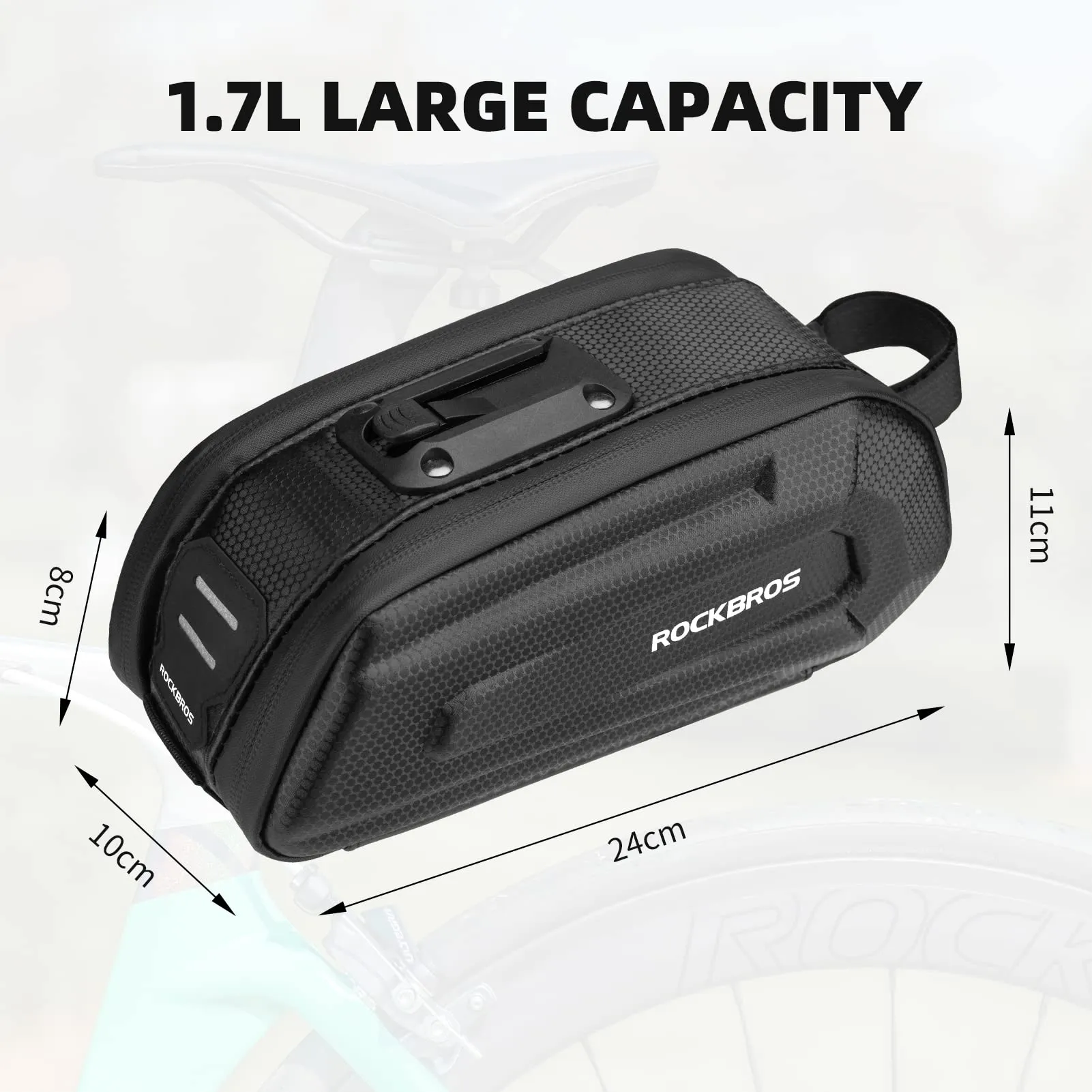 ROCKBROS Bike Bicycle 1.7L Saddle Seat Bag  3D Hard Shell with Silver Reflective Strip