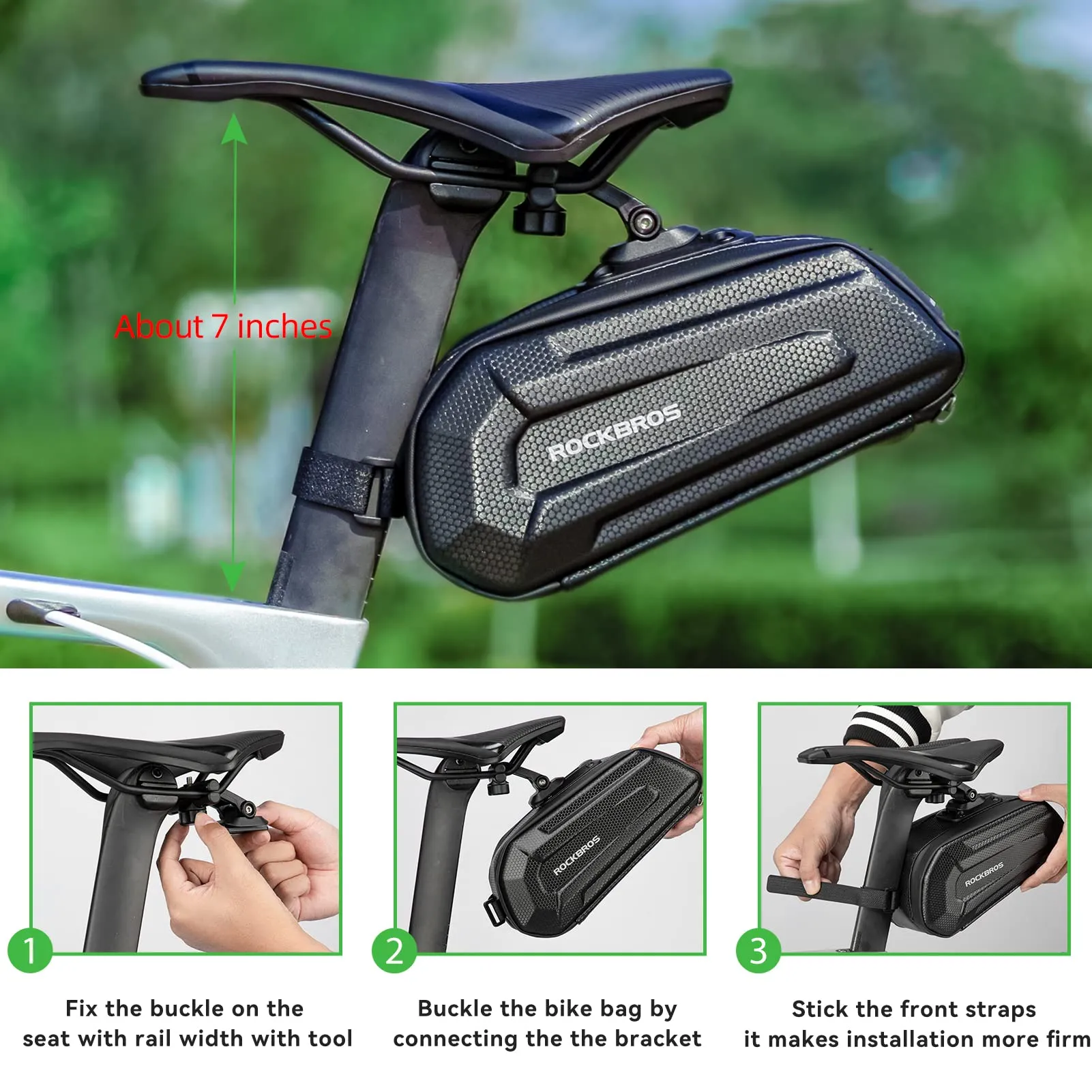 ROCKBROS Bike Bicycle 1.7L Saddle Seat Bag  3D Hard Shell with Silver Reflective Strip