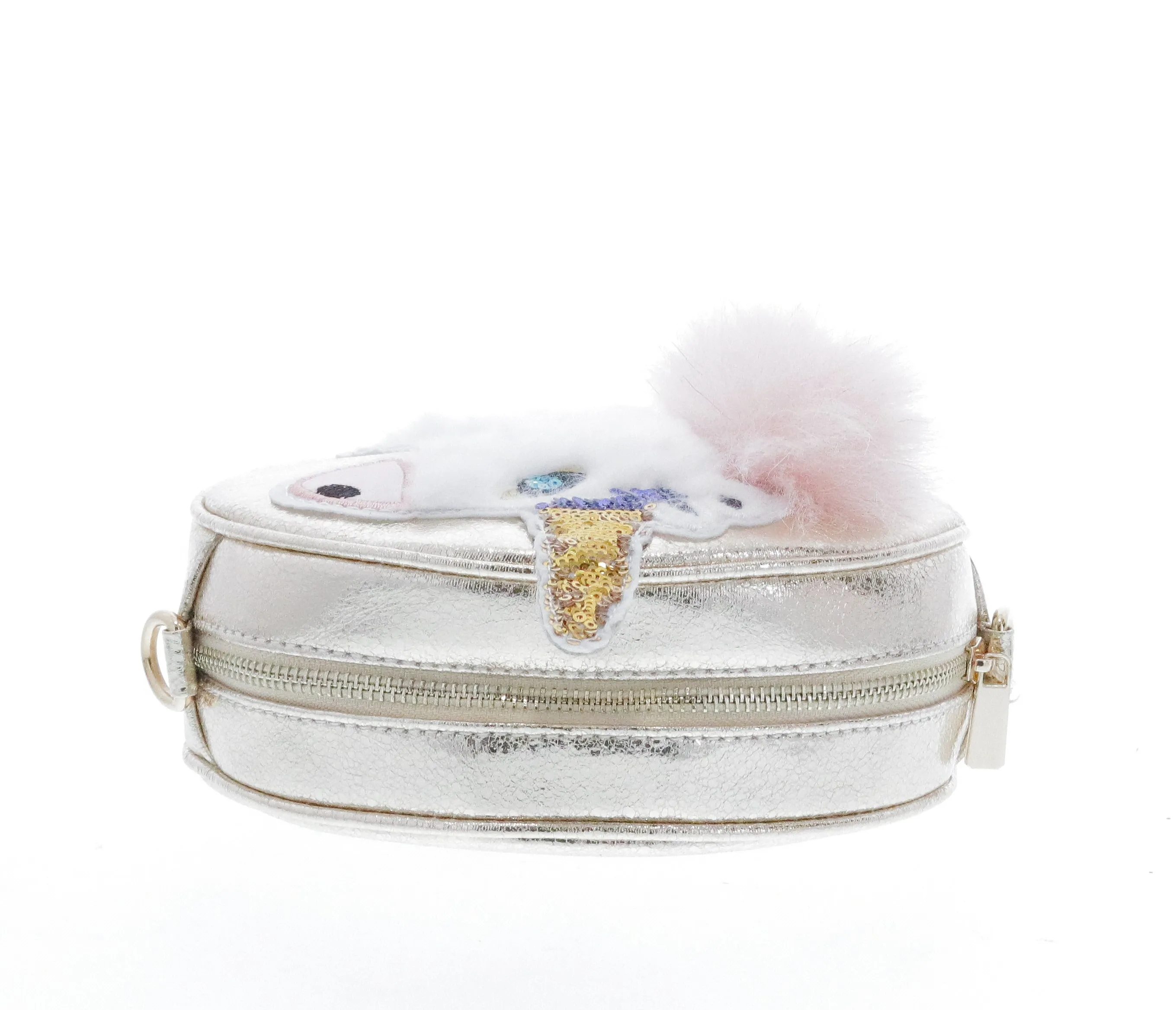Round Shaped Unicorn Head w/ Fur Cross Body - Gold