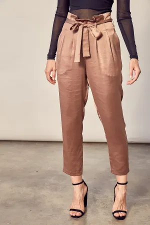 Satin Paper Bag Waist Pants