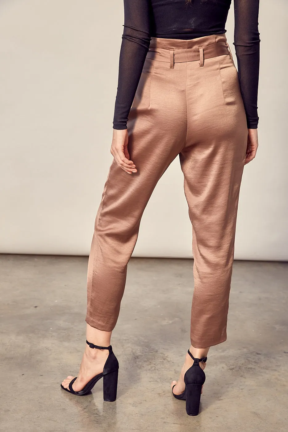 Satin Paper Bag Waist Pants