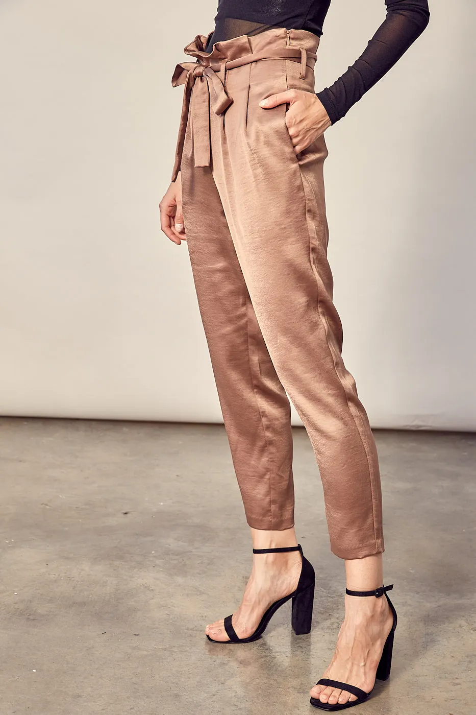 Satin Paper Bag Waist Pants