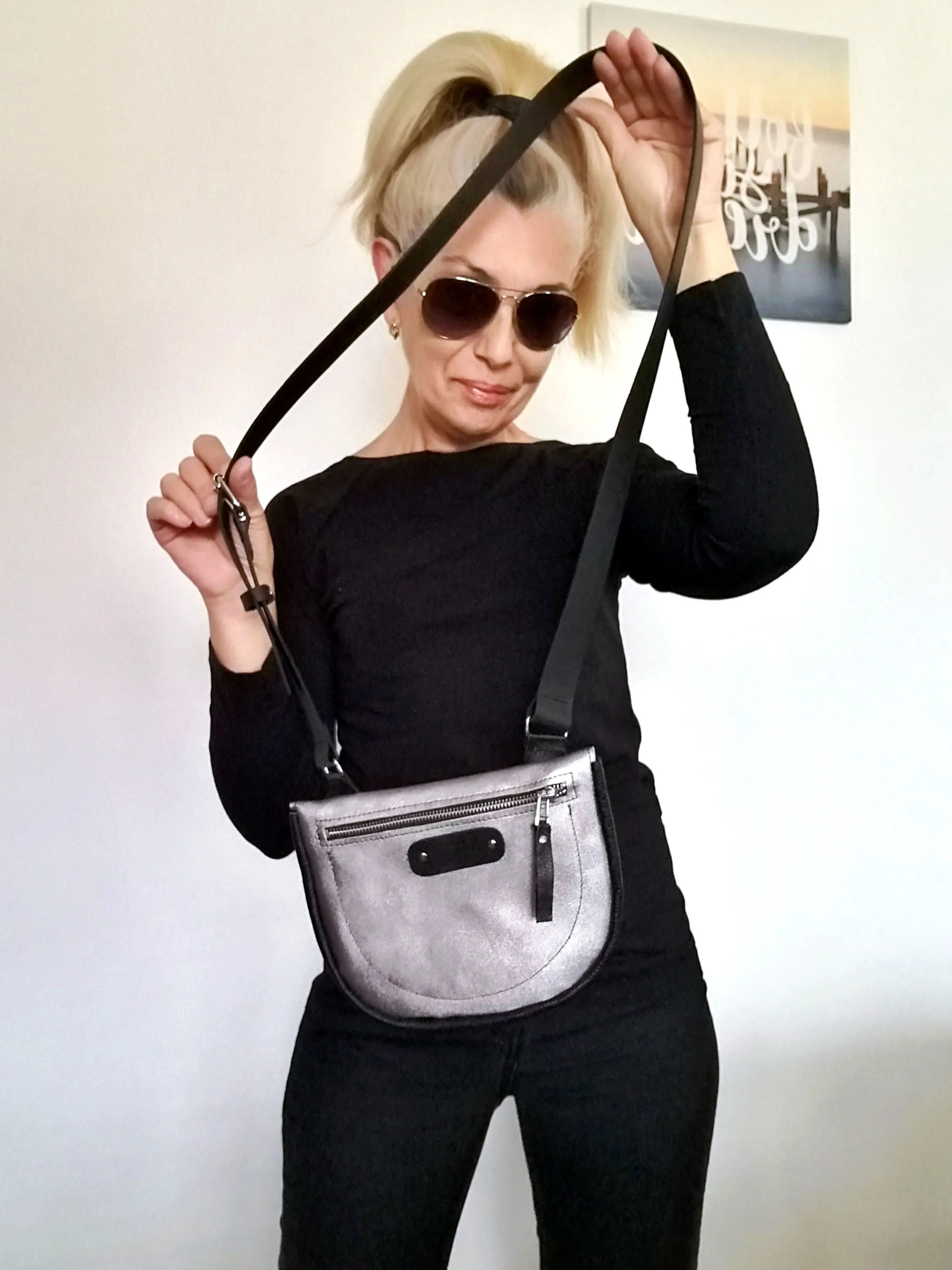 Small Leather Crossbody Bag Silver Leather Party Bag