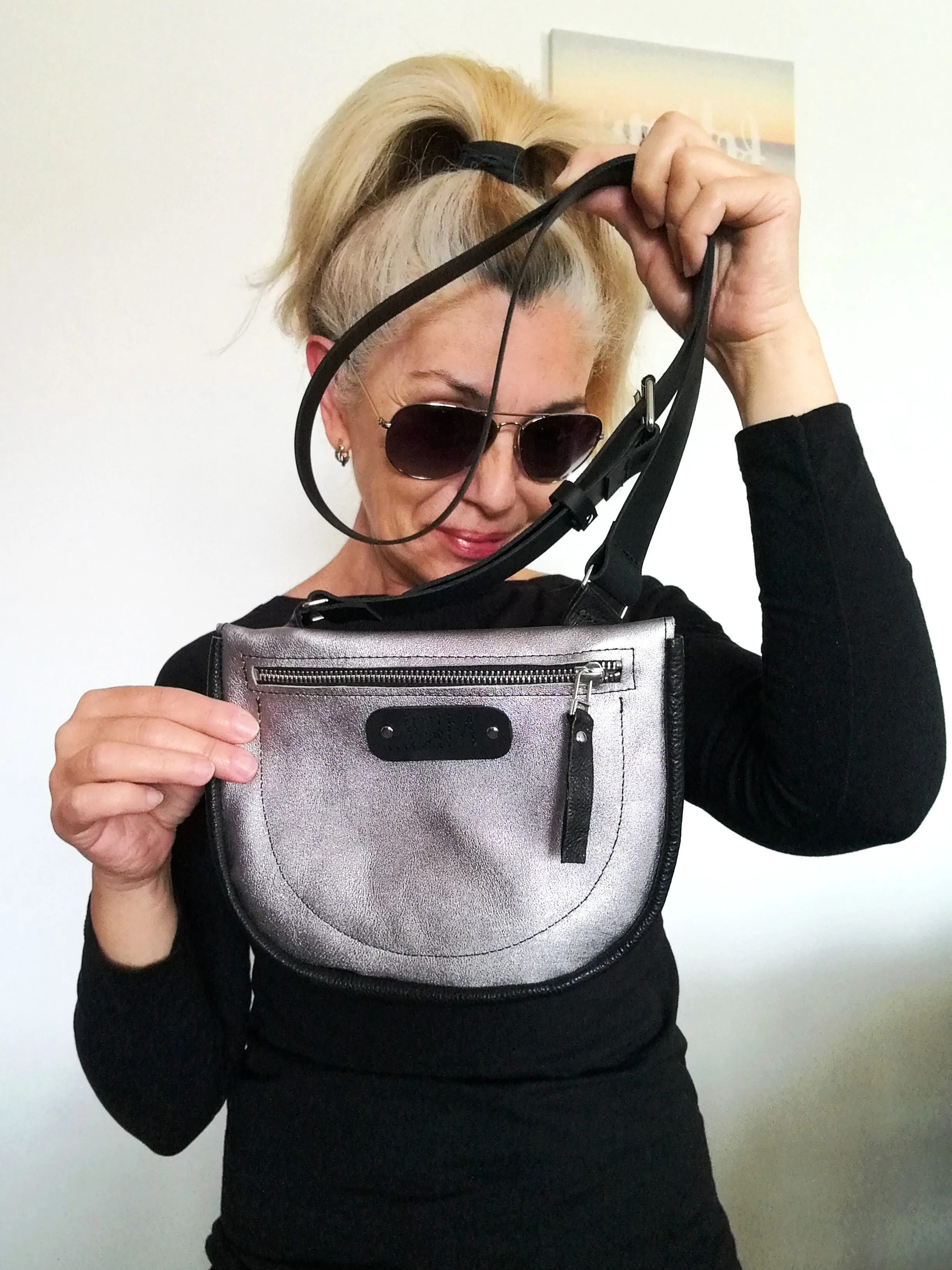 Small Leather Crossbody Bag Silver Leather Party Bag