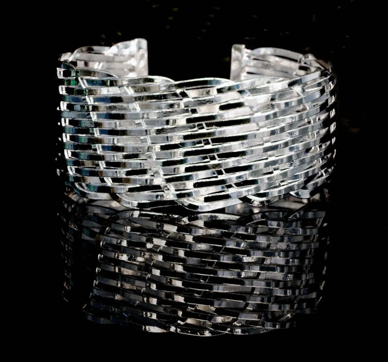 Sterling Silver Basket Weave Adjustable Cuff Bracelet