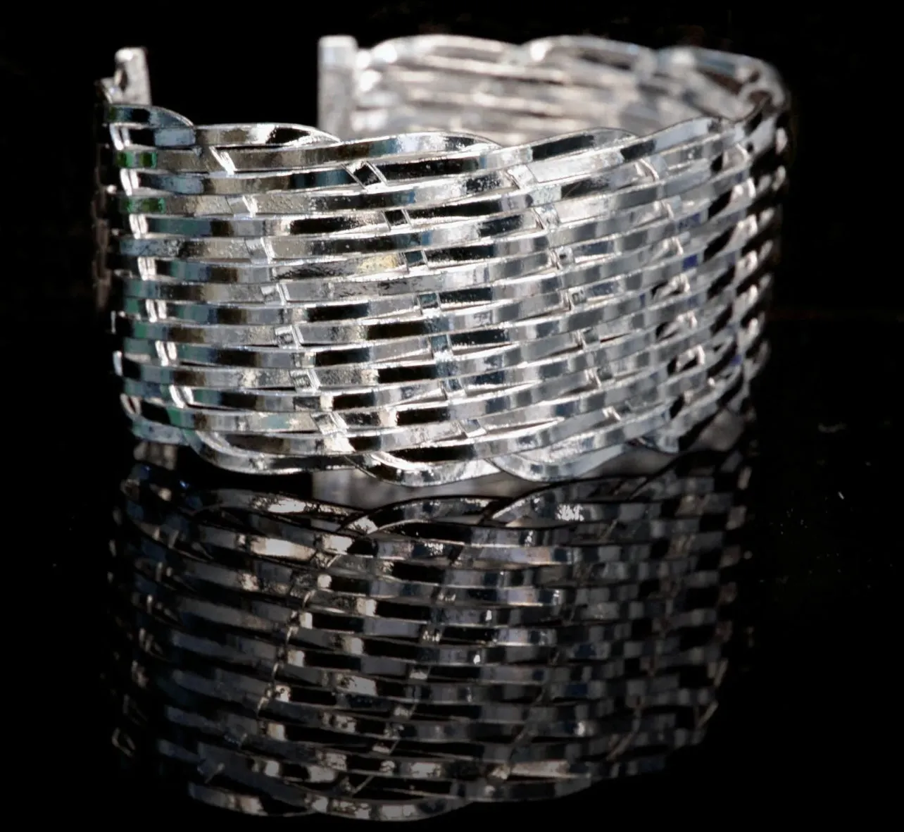 Sterling Silver Basket Weave Adjustable Cuff Bracelet