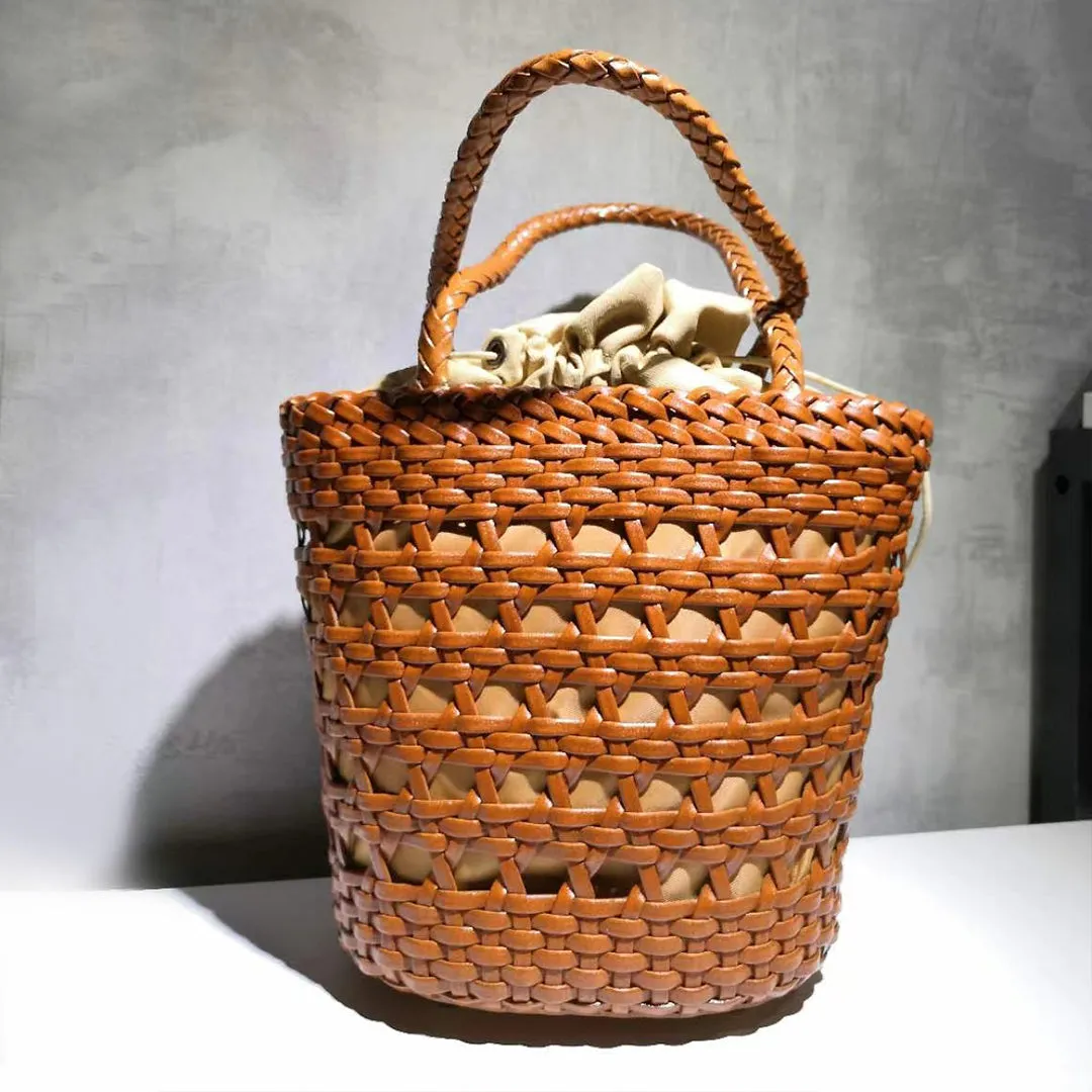 Stylish Womens Woven Leather Bucket Bags Leather Handbags For Women