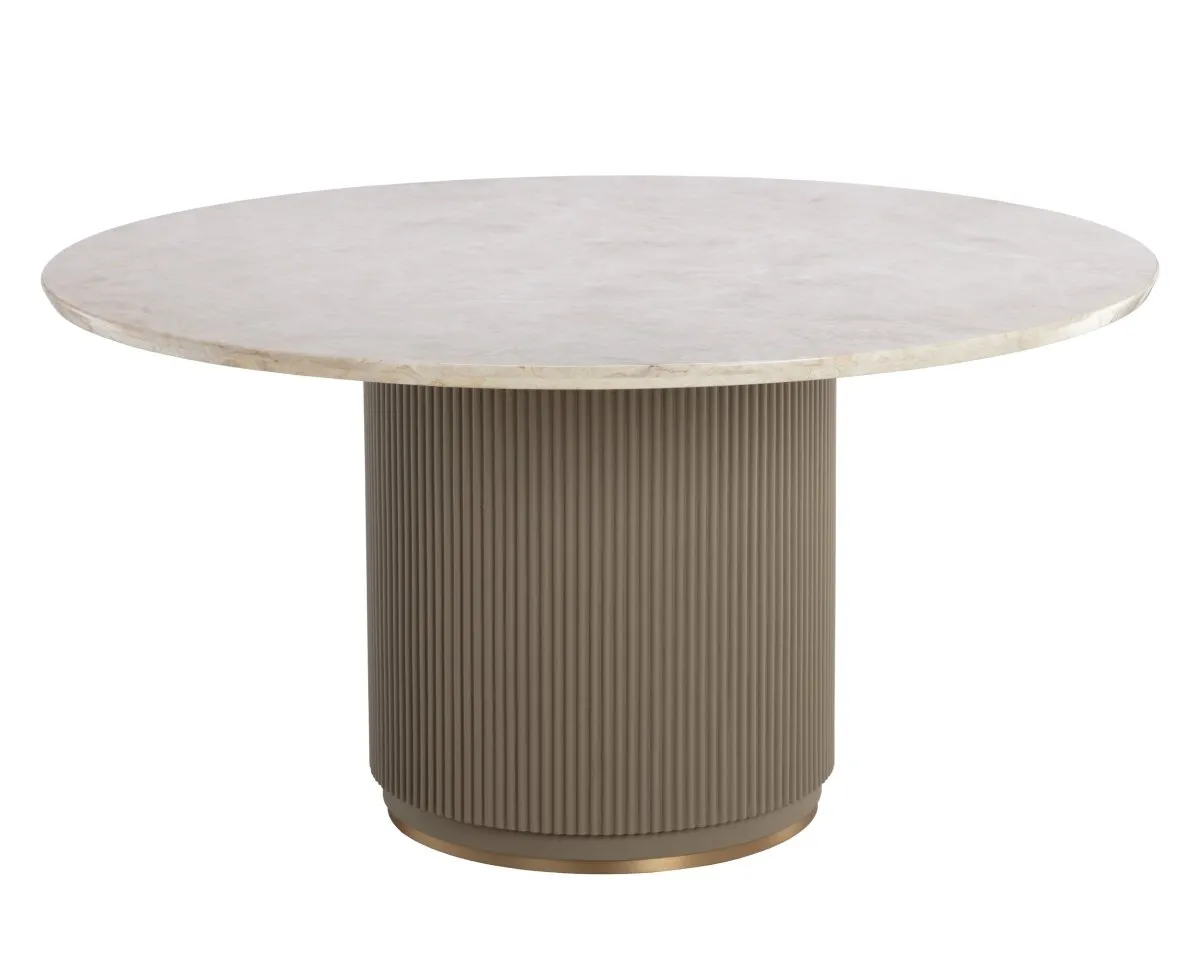 Sunpan Round Contemporary Cataldi Dining Table - 59", Marble, Cream, Seats 6