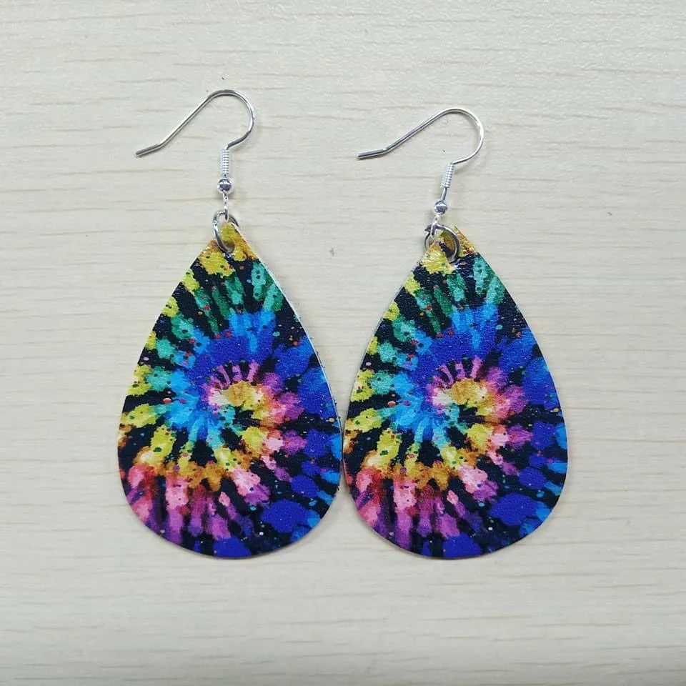 Tie Dye Faux Leather Earrings