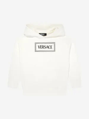 Versace Boys Logo Print Hoodie in White