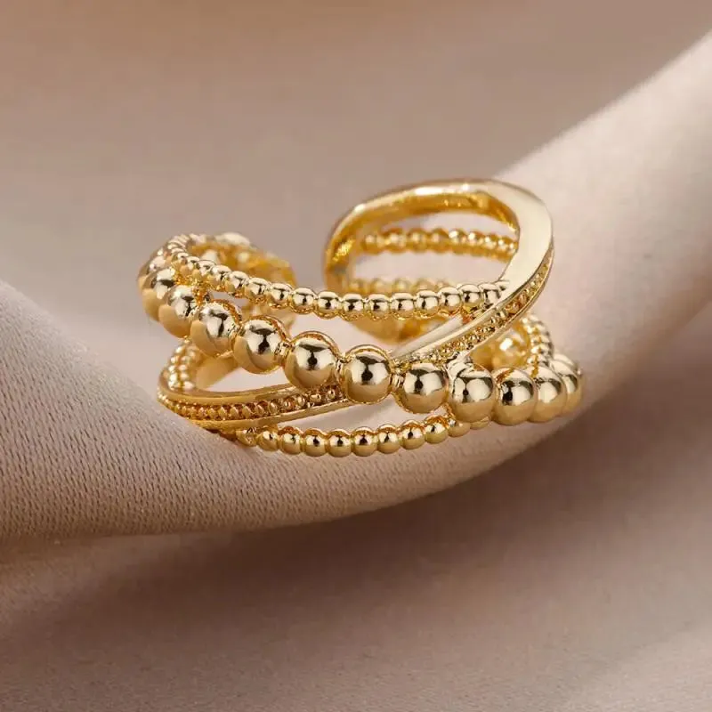 Vintage Stainless Steel Heart Gold Wedding Ring