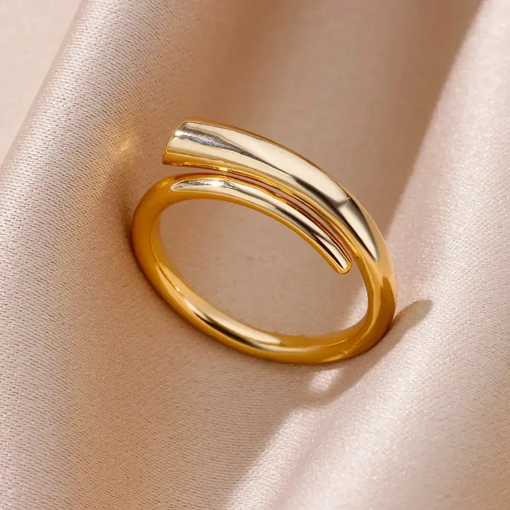 Vintage Stainless Steel Heart Gold Wedding Ring