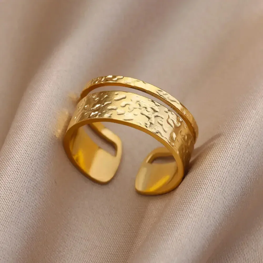 Vintage Stainless Steel Heart Gold Wedding Ring