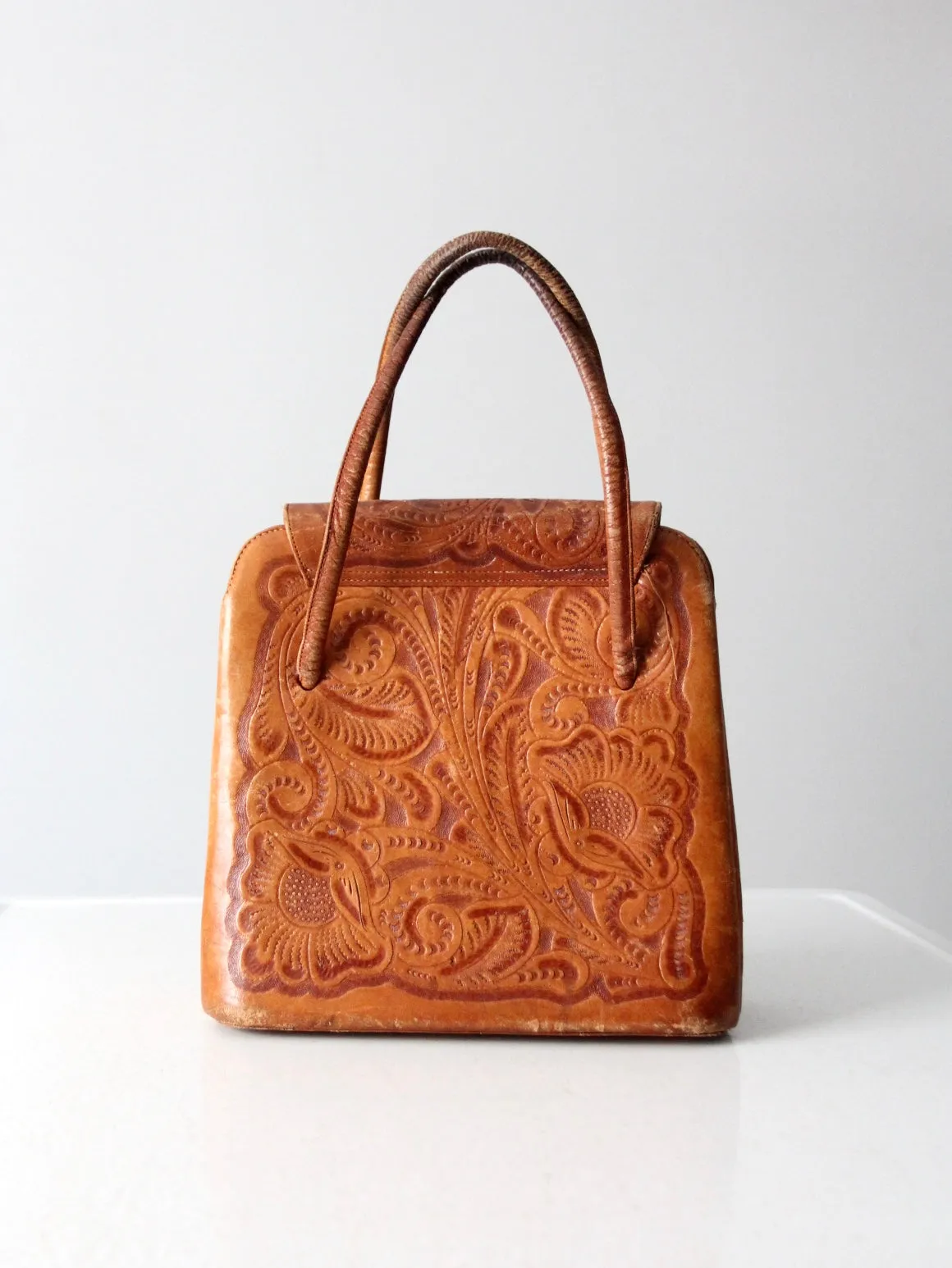 vintage tooled leather satchel