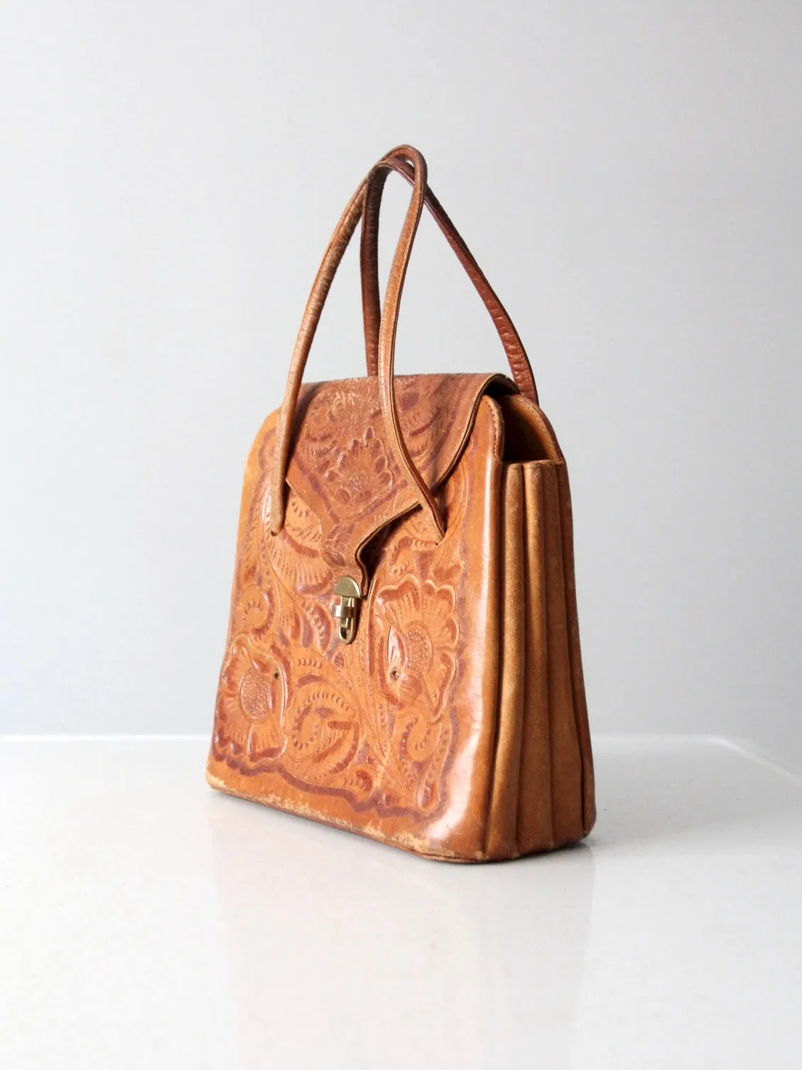 vintage tooled leather satchel