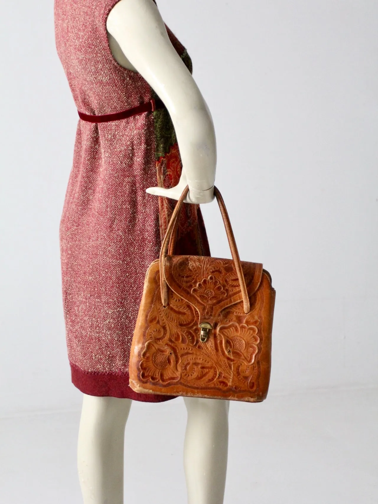 vintage tooled leather satchel