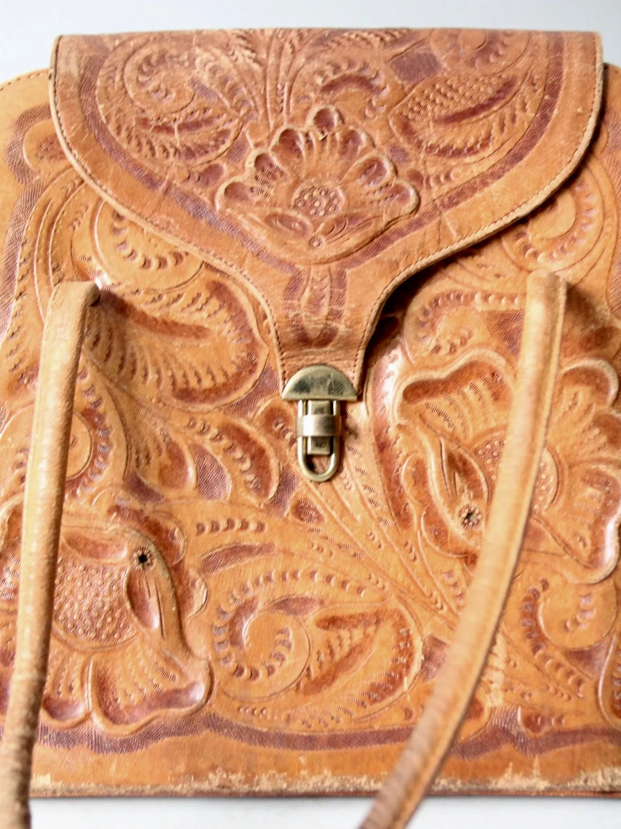 vintage tooled leather satchel
