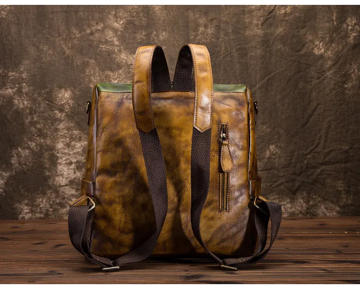 Vintage Womens Small Leather Backpack Purse With Headphone Cable Hole leather Rucksack Bag For Women