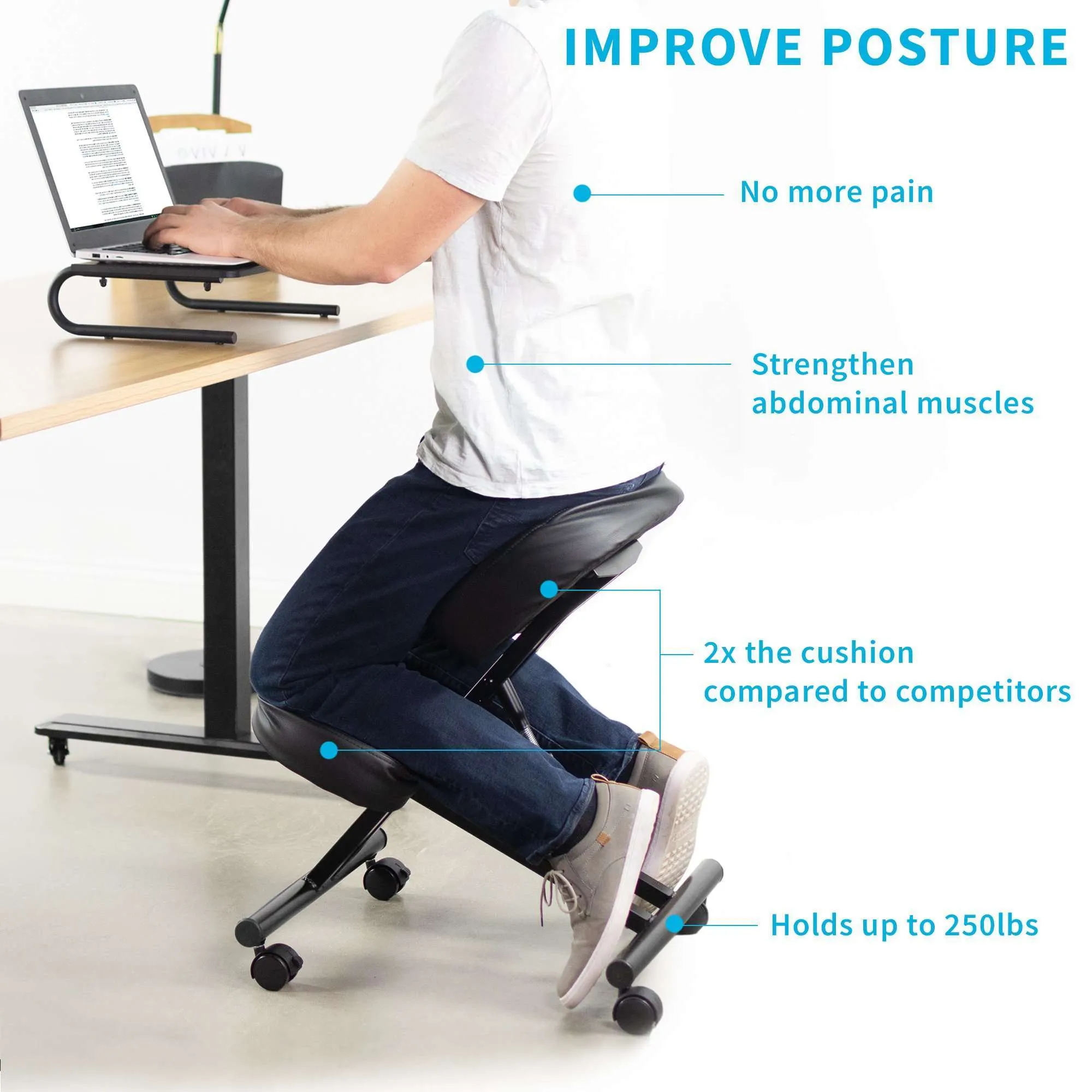 VIVO Dragonn Adjustable Ergonomic Kneeling Chair, DN-CH-K01B/K01W/K01G