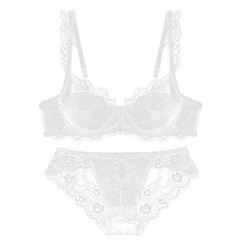 Women Lace Bra Thin Push-up Red Underwear Set French Style Pure Breasts Bra