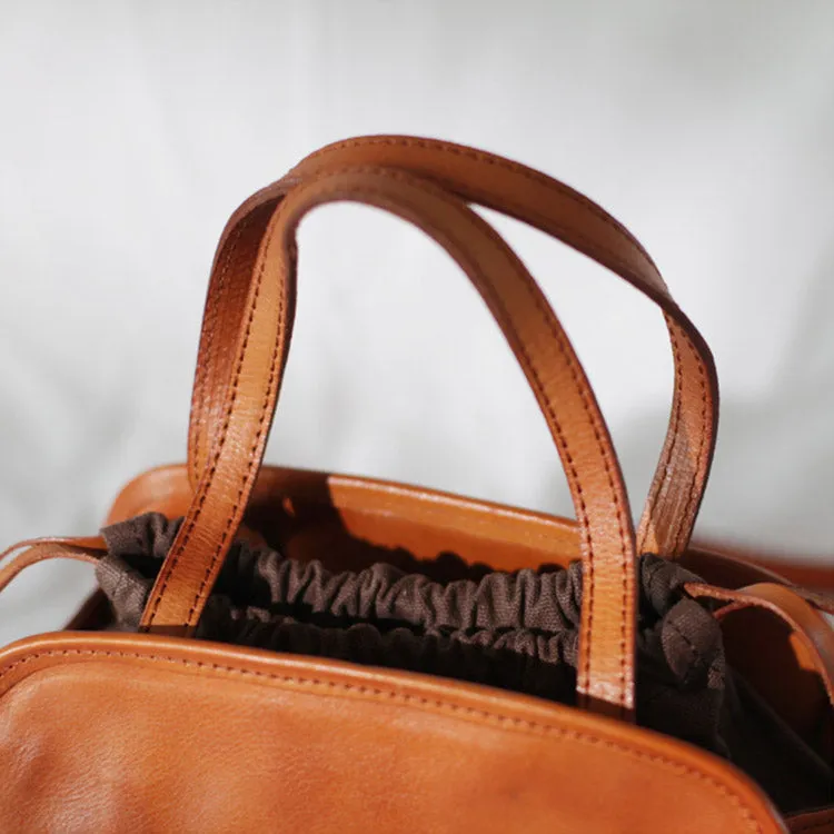 Womens Genuine Leather Crossbody Drawstring Bucket Bag Handbags For Women
