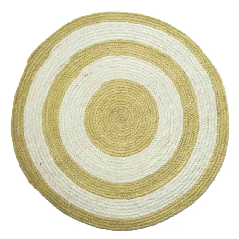 Woolen Rug | Coastal Comfort | Round | Yellow & White | 76 x 76 cm